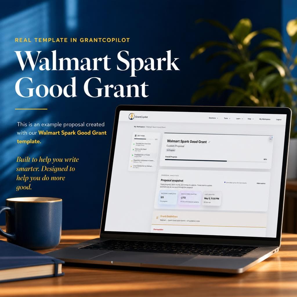 Nonprofit leader using GrantCopilot to write a Walmart Spark Good grant application